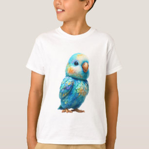 Camiseta Vibrante Papagaio Azul Aquarela Pastel Infantil