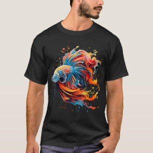 Camiseta Vibrante Peixe Betta em Aquarela - Siamês Colorido