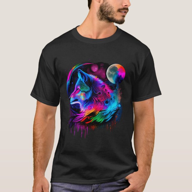 Camiseta Vibrante Pintor Colorido Lobo Enfrentado Selvagem (Frente)