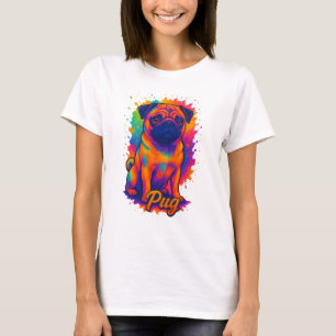 Camiseta Vibrante Pug de Pop Art – Cão Neon Colorido