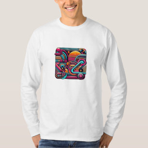 Camiseta "Vibrante Retro Neon Geométrico"