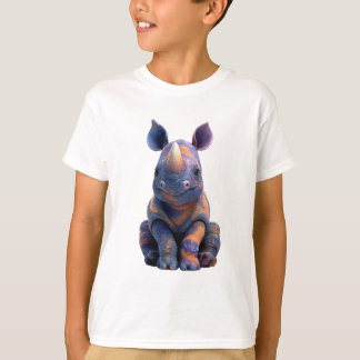 Camiseta Vibrante Rinoceronte de Galáxia Roxa para Crianças