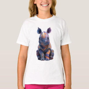 Camiseta Vibrante Rinoceronte de Galáxia Roxa para Crianças