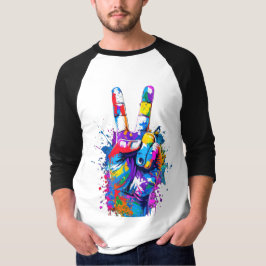 Camiseta Vibrante Sinal de Paz Colorida Arte Digital Mão