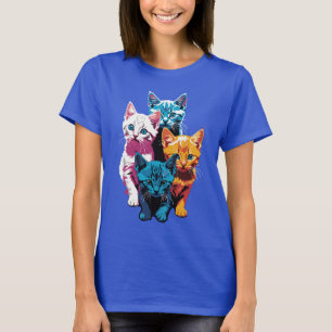 Camiseta Vibrantes Gatinhos em Estilo Pop Art
