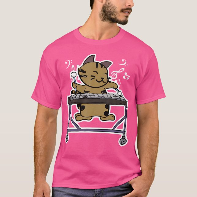 Camiseta Vibraphone Jogando Kitty Cat Jazz Cat Marimba (Frente)