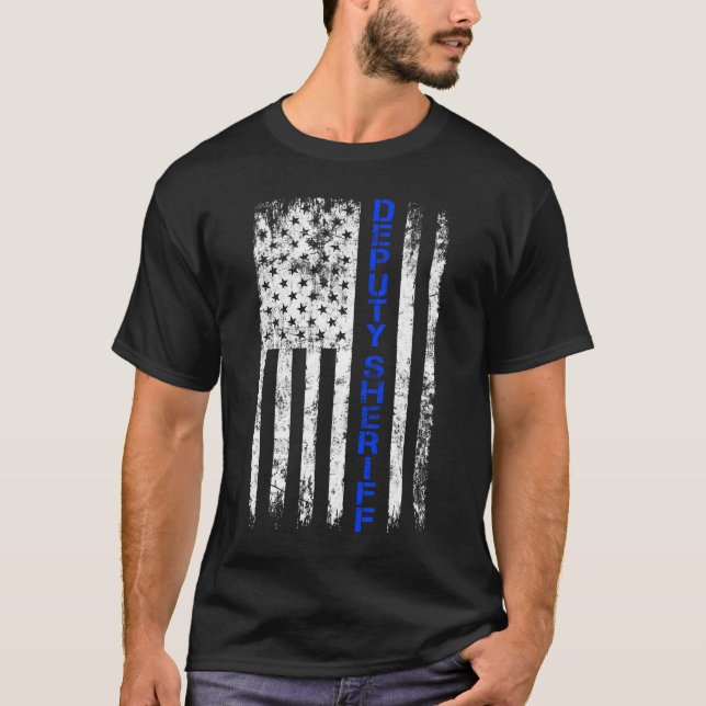 Camiseta Vice-Xerife Thin Blue Line Bandeira Americana (Frente)