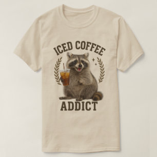 Camiseta Viciado em Café Gelado Guaxinim Amante da Cafeína