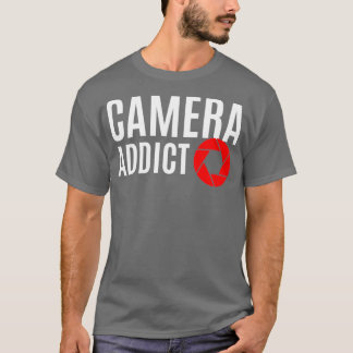 Camiseta Viciado em câmara branca e design de abertura verm