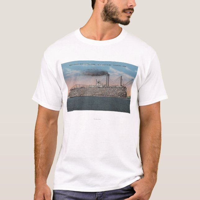 Camiseta Vicksburg, MS - vista do barco com o algodão a (Frente)