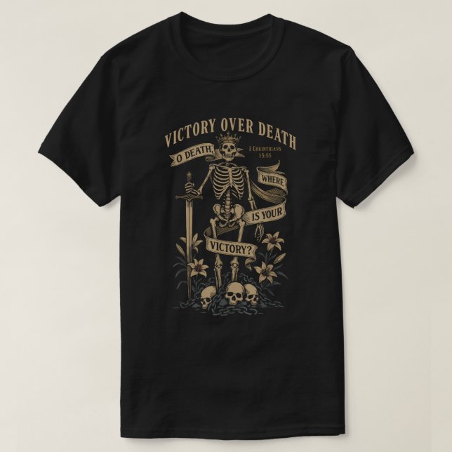 Camiseta Victory Over Death Bible Quote Tee (Frente do Design)