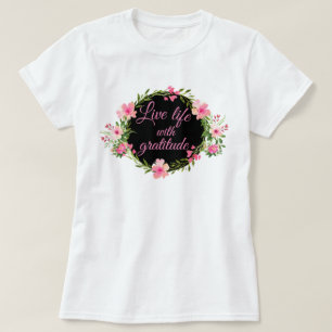 Camiseta Vida Ao Vivo Com Gratidão Floral Wreath Colorida