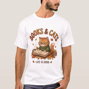 Camiseta Vida Boa Com Livros E Gatos – Amante De L