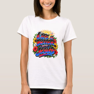 Camiseta Vida Colorida É Melhor Com Jesus Floral