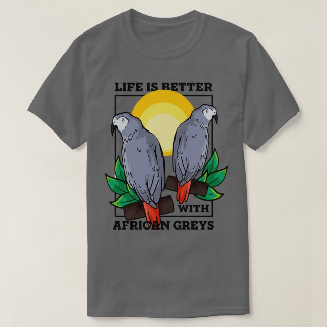 Camiseta Vida com papagaios exóticos e Cinzas animais afric (Frente do Design)