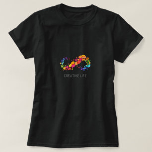 Camiseta "Vida Criativa" Coração Infinito Colorido
