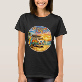 Camiseta Vida de Aventura Retro Hippie Gráfico de Pôr do So