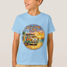 Camiseta Vida de Aventura Retro Hippie Gráfico de Pôr do So