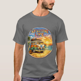 Camiseta Vida de Aventura Retro Hippie Praia Pôr-do-Sol Grá