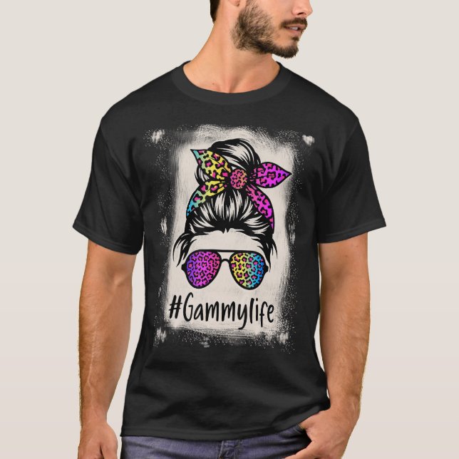 Camiseta Vida de Gammy sangrada Mensagem Bun Rainbow Leopar (Frente)