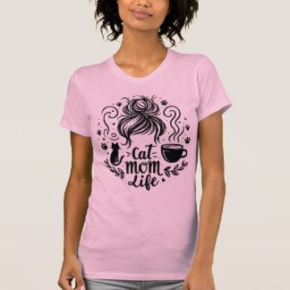 Camiseta Vida de Mãe de Gato, Coque Desgrenhado, C