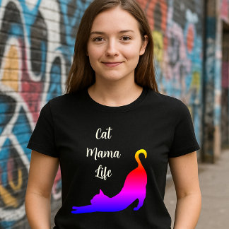Camiseta Vida de Mãe de Gato - Gatinho Esticado