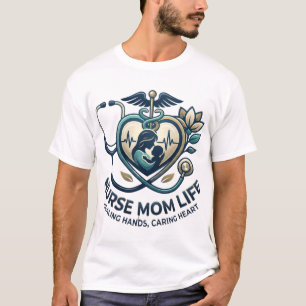 Camiseta Vida de Mãe Enfermeira Mãos Curativas Coração