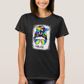 Camiseta Vida de Mãe Legal Laço Tingido Cabelo Desgrenhado 