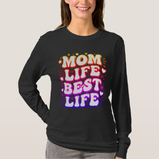 Camiseta Vida de Mãe Melhor Vida Retro Groovy Pôr do Sol Fe
