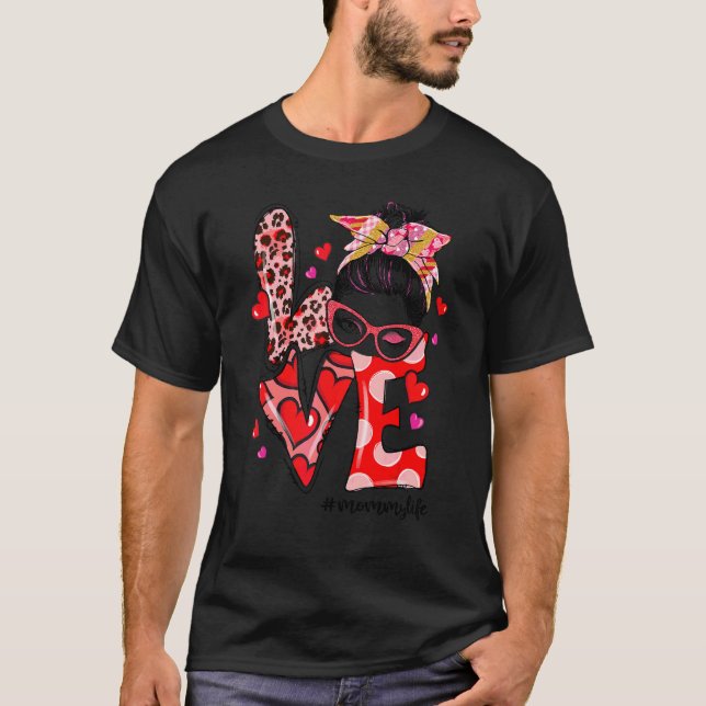 Camiseta Vida de Mamãe Má Tripa Coração Leopardo D da Mãe (Frente)