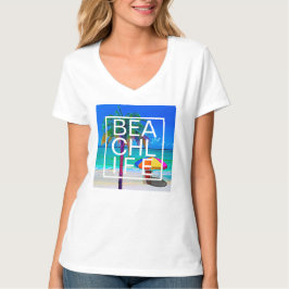 Camiseta Vida de Praia Tropical Tipografia Moderna Empilhad