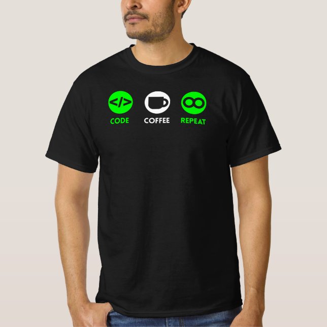 Camiseta Vida do programador de repetição de café de código (Frente)