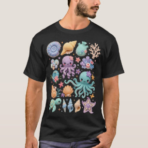 Camiseta Vida Marinha Coquettes Kawaii Água-Viva Polvo Prai