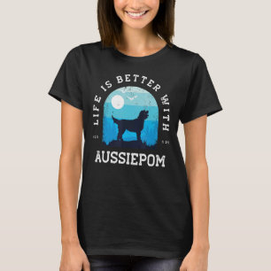 Camiseta Vida Melhor Aussiepom Vintage Blue Dog Mãe Pai