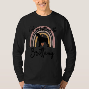 Camiseta Vida Melhor Brittany Cachorro Arco-Íris Mulheres