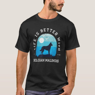 Camiseta Vida Melhor Malinois Belga Vintage Blue og Mãe