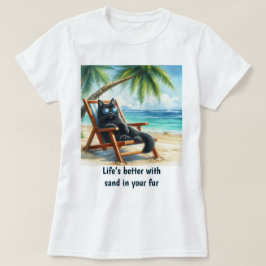 Camiseta Vida Melhor na Praia Amantes de Gatos 