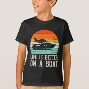 Camiseta Vida Melhor No Barco Pôr do Sol Retro Iate Capitão