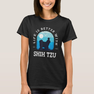 Camiseta Vida Melhor Shih Tzu Vintage Blue Dog Mãe Pai