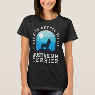 Camiseta Vida Melhor Terrier australiano Vintage Blue og Mo