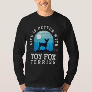Camiseta Vida Melhor Toy Fox Terrier Azul Vintage Cachorro 