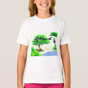 Camiseta Vida na Floresta primavera com Aves e Esquilo - Na