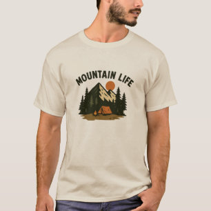 Camiseta Vida na Montanha Design Simples de Camping ao Ar