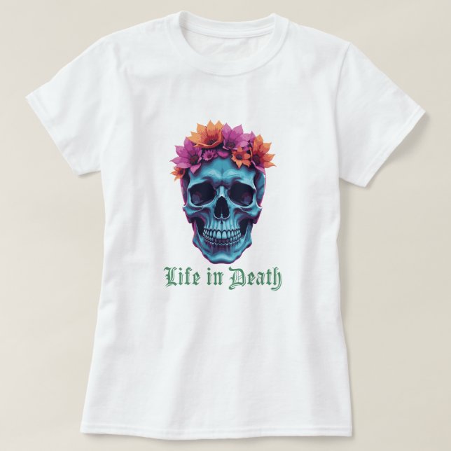 Camiseta Vida na Morte, Bloom em Azul (Frente do Design)