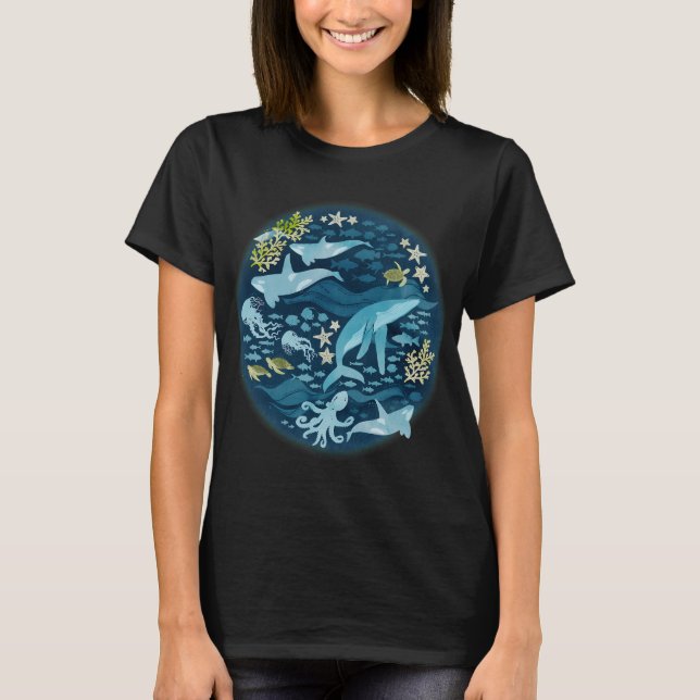 Camiseta Vida oceânica em turquesa (Frente)