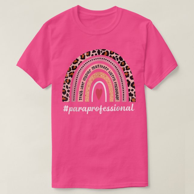 Camiseta Vida Paraprofissional Boho Leopard Arco-Íris De Vo (Frente do Design)