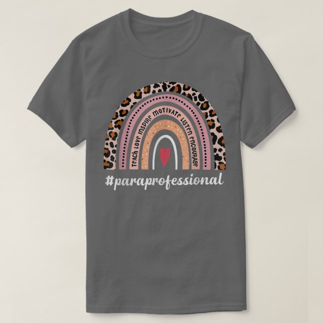 Camiseta Vida Paraprofissional Boho Leopard Arco-Íris De Vo (Frente do Design)