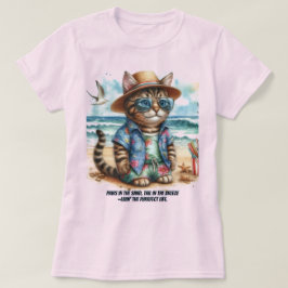 Camiseta Vida Perfeita na Praia para Amantes de Gatos
