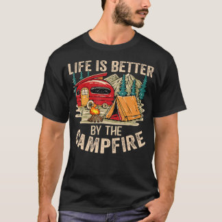 Camiseta Vida Retro Antiga É Melhor ao Redor da Fogueira