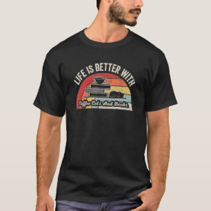Camiseta Vida Retro Antiga É Melhor Com Livro De Gato Café
